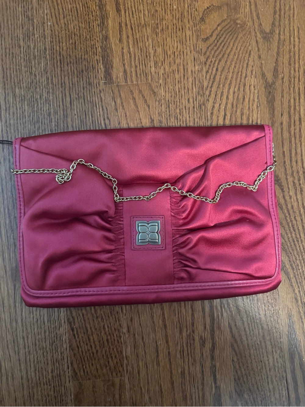 BCBGMaxAzria Fuchsia Satin Chain-Accent Clutch